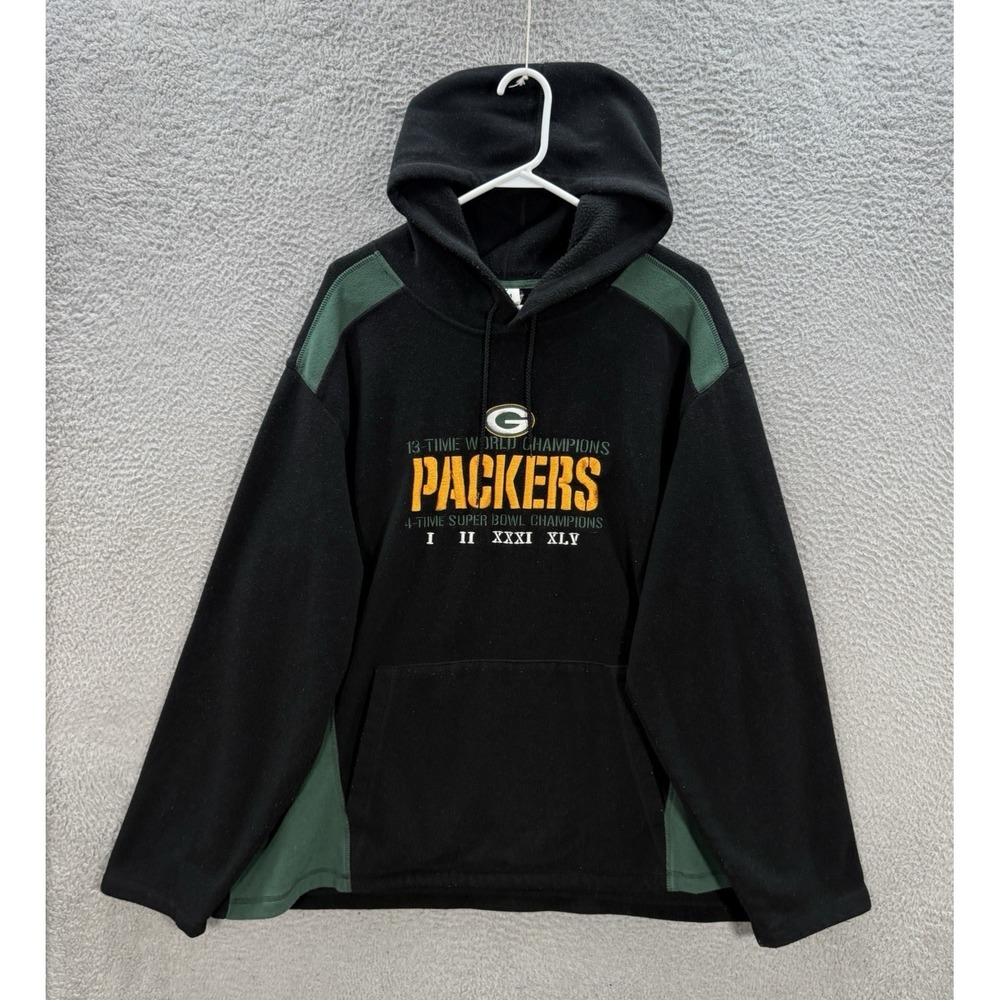Vintage Green Bay Packers Sweatshirt Adult XXL Green Fleece Hoodie Embroidered